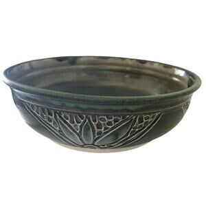 Diane Heart Brewster Cape Cod Pottery Bowl Embossed Blue Green 9.25” X 3.5”